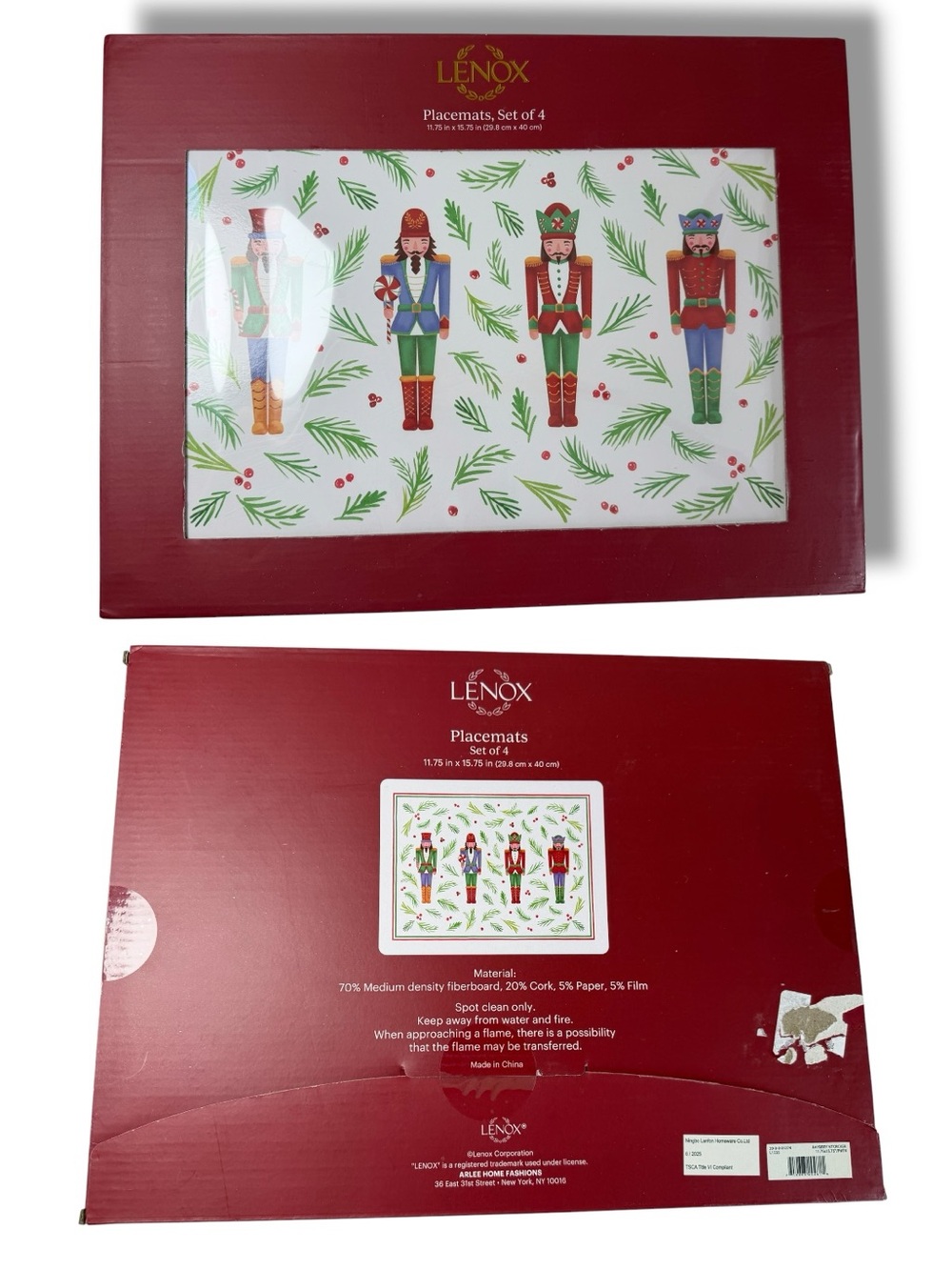 NWT Lenox Holiday Nutcracker Cork Backed Placemats Set of 4 NEW